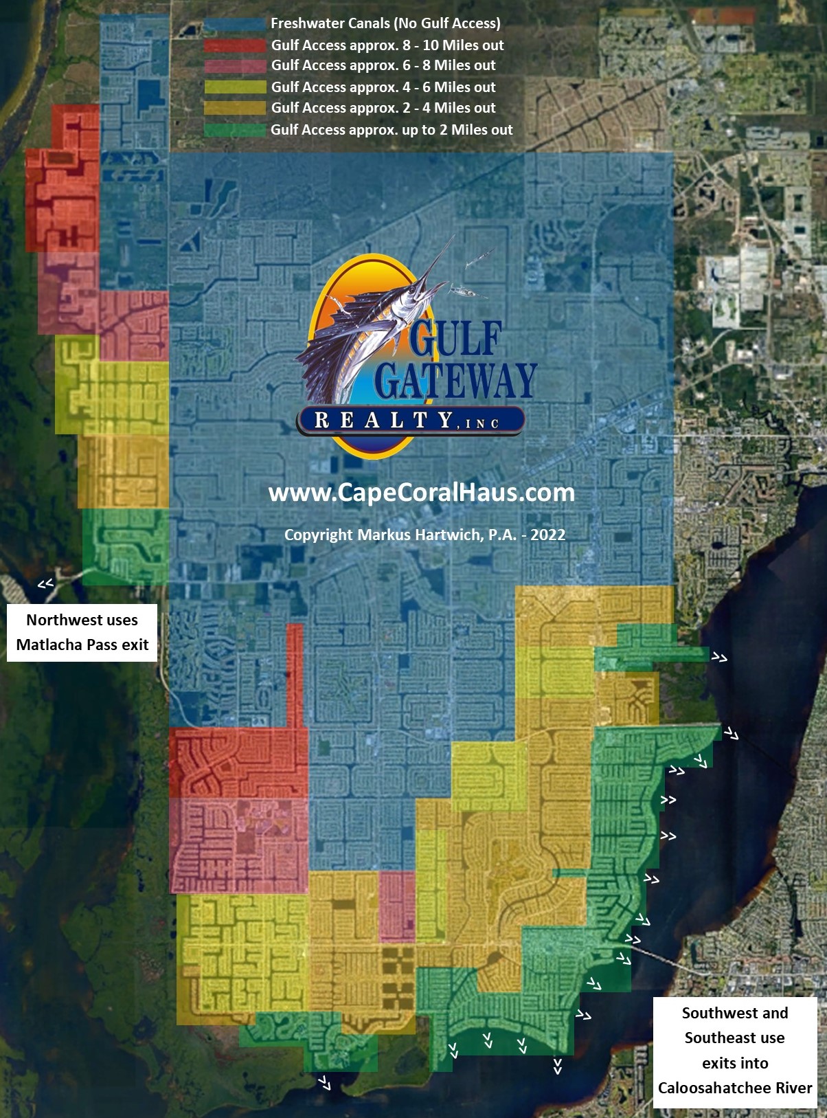 Cape Coral Boating Distances Map 